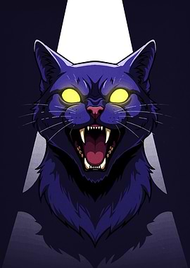 Fierce Cartoon Cat with Glowing Eyes