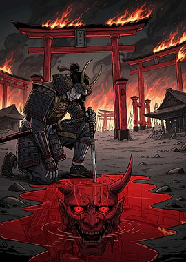 Samurai's Lament: Torii Gates Ablaze