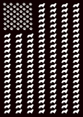 American Flag with Australian Sheppard and Paw Prints