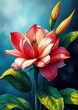 Elegant Red and White Lily Blossom