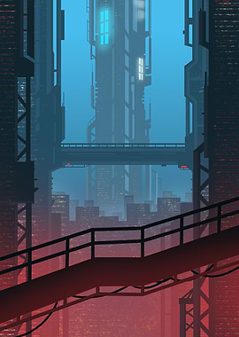 Futuristic Cityscape with Elevated Walkway