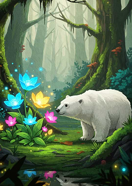 Polar Bear Glowing Flowers