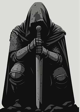 Hooded Knight with Sword Illustration