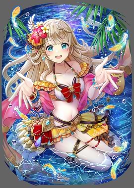 Anime Girl in Water with Flowers