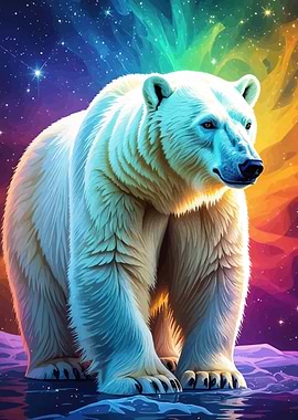 Polar Bear Under Aurora Borealis