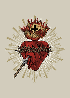 Most Sacred Heart of Jesus Christ with Flames and Thorns