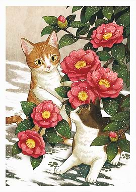 Cats and Camellias in the Snow