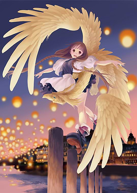 Winged Girl in Venice with Lanterns