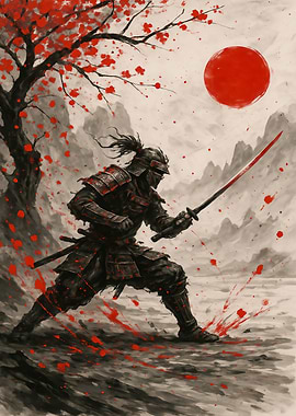 Samurai Warrior with Red Sword
