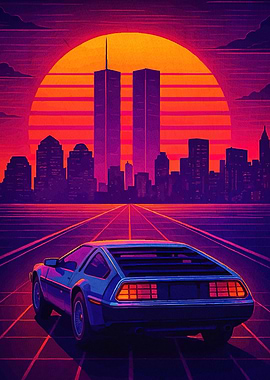 Retro Futuristic Car Cityscape