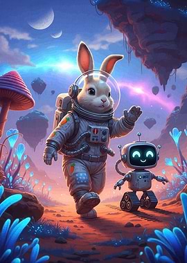 Astronaut Bunny Robot Alien Planet