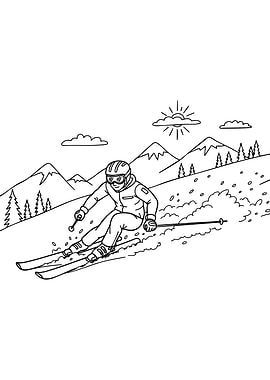 skier on Mountain Slope Illustration