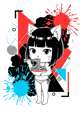 Anime Cat Girl Eating Ramen