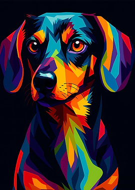 DOG Colorful Dachshund Portrait on Black Background