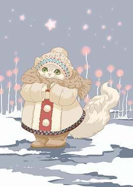 Winter Cat in Coat and Hat