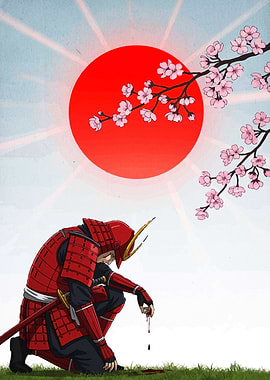 Samurai Under Cherry Blossoms and Sun