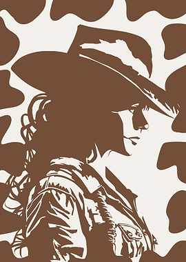Cowgirl Silhouette with Cow Print Background