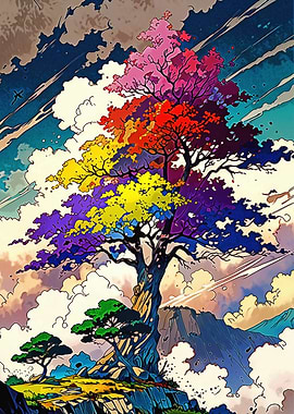 Colorful Tree Landscape Digital Art