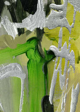 Abstract Yellow Green and Silver Painting