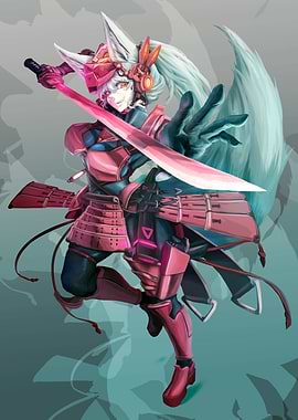 Fox Girl Samurai Warrior Illustration