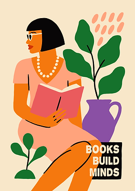 Woman reading book with plants