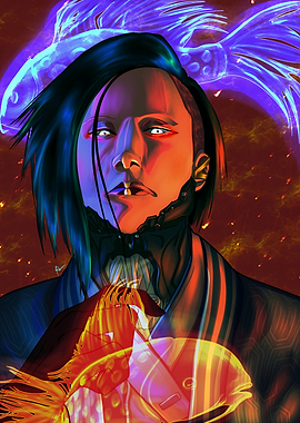 Cyberpunk Portrait with Koi Fish