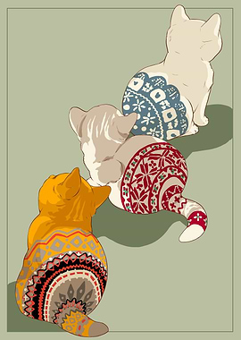 Three Cats with Patterned Backs