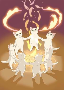 Cats circle with fish and magic