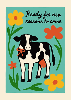 Cow with Flowers Illustration
