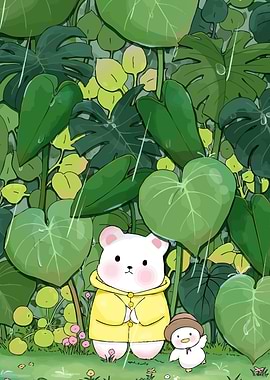 Bear Duck Rainy Forest