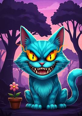 Grinning Blue Cat in Forest