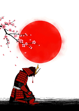 Samurai Under Cherry Blossoms and Sun