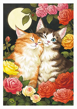 Cats in Love with Roses