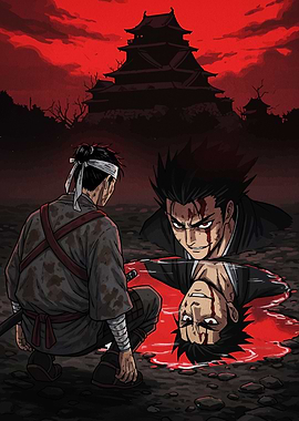 Samurai Confrontation with Castle Backdrop