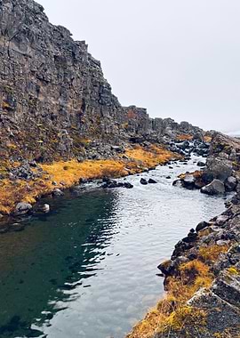 Icelandic River Between Rocky Cliffs