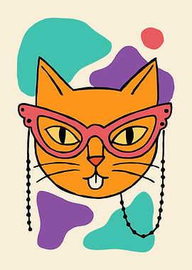 Cartoon Cat with Glasses Poster