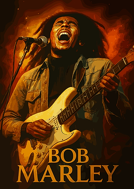 Bob Marley performing with guitar