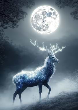 Mystical Deer Under Moonlight