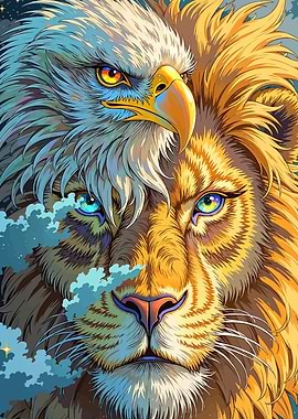 Eagle and Lion Fusion Portrait