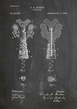 C.H. Hudson Corkscrew Patent Drawing