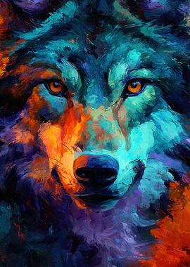 Colorful Wolf Portrait Painting