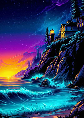 Coastal Lighthouse at Sunset