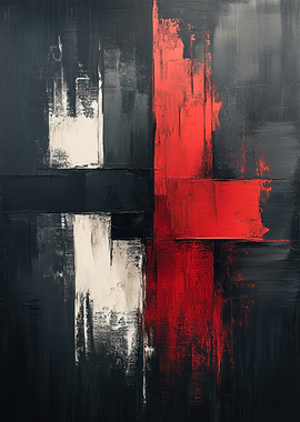 Abstract Painting: Red, White, and Black
