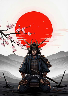 Samurai Warrior with Cherry Blossoms
