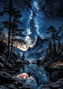 Night Sky Over Mountain Lake
