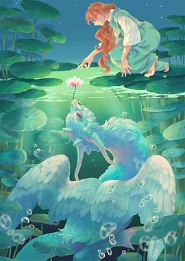 Girl, Dragon, and Lotus Flower