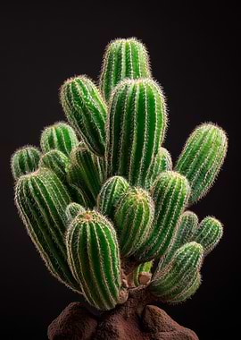 Green Cactus Plant on Black Background