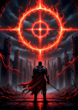 Armored Knight Under Fiery Symbol