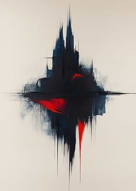 Abstract Cityscape Painting with Red Accents