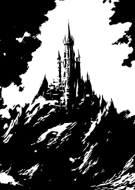 Black and White Castle Silhouette